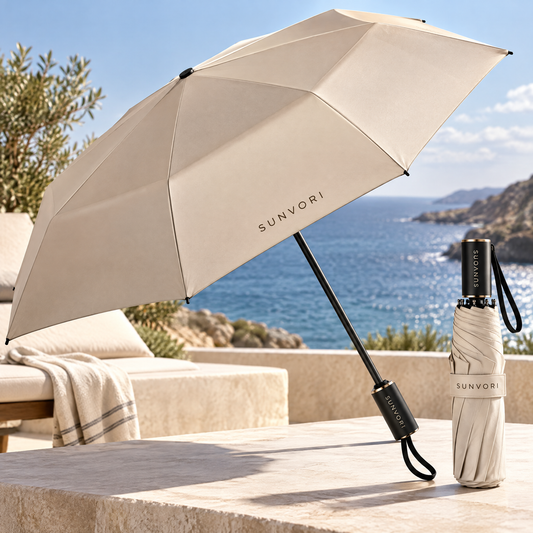 Sunvori Compact Folding Umbrella – Ivory White