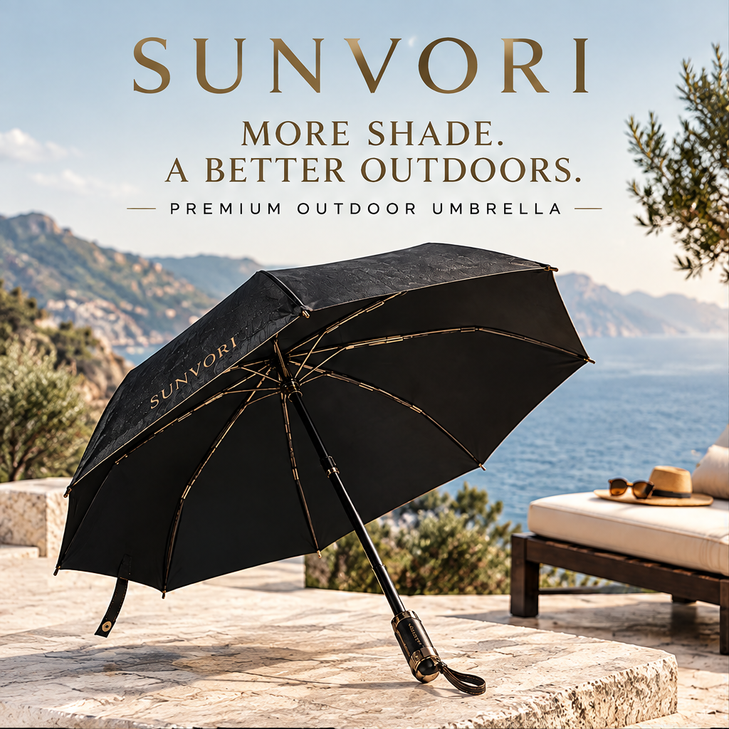 Sunvori Premium Folding Umbrella – Black Leather Edition