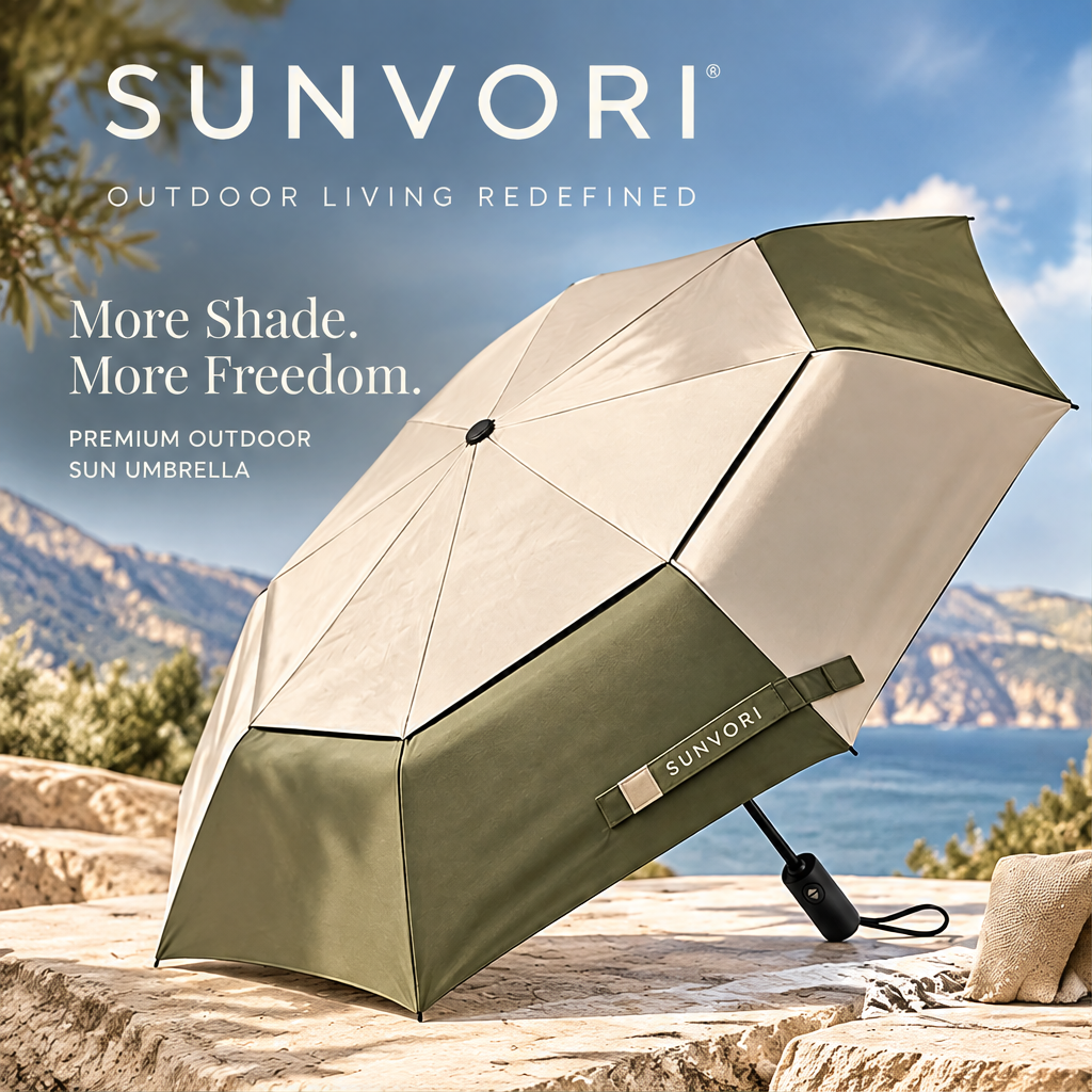 Sunvori Folding Umbrella – Ivory & Olive Colorblock