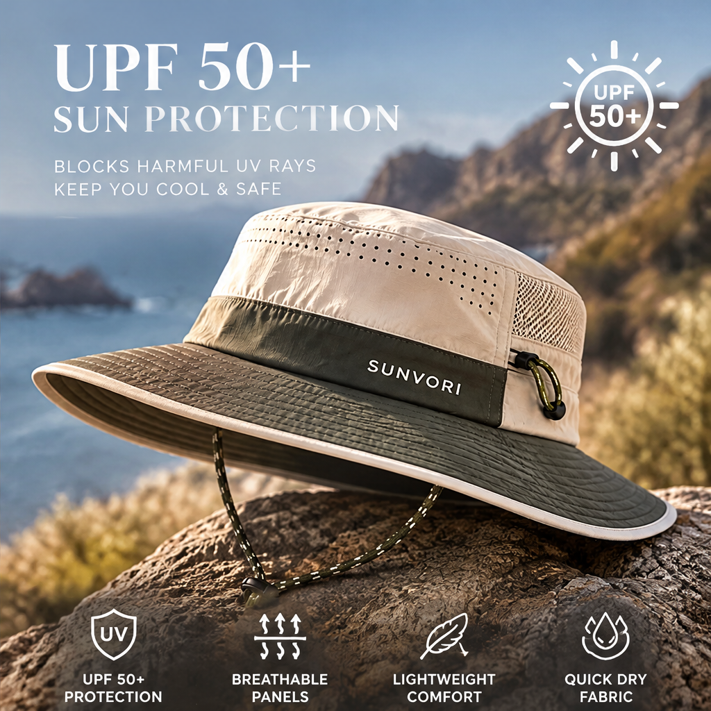 Sunvori UPF 50+ Wide Brim Sun Hat – Khaki