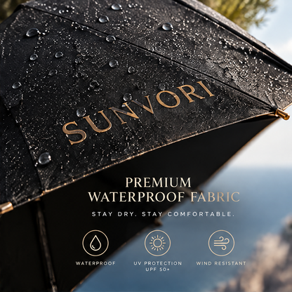 Sunvori Premium Folding Umbrella – Black Leather Edition