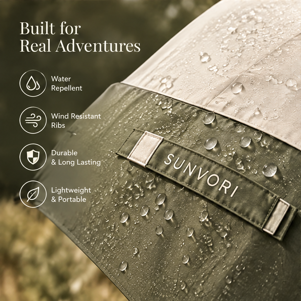Sunvori Folding Umbrella – Ivory & Olive Colorblock