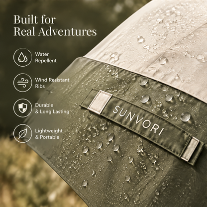 Sunvori Folding Umbrella – Ivory & Olive Colorblock