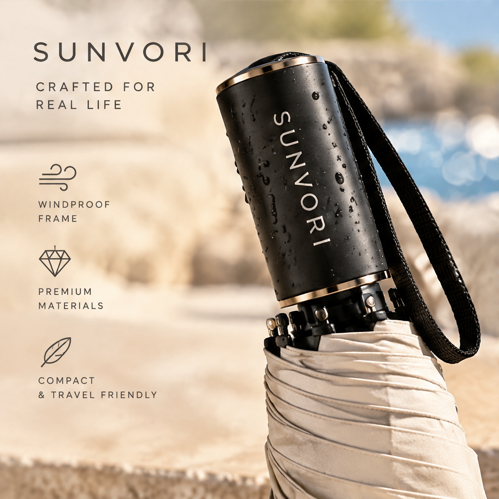 Sunvori Compact Folding Umbrella – Ivory White