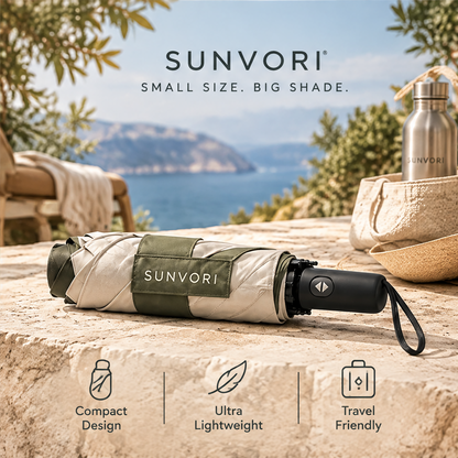 Sunvori Folding Umbrella – Ivory & Olive Colorblock
